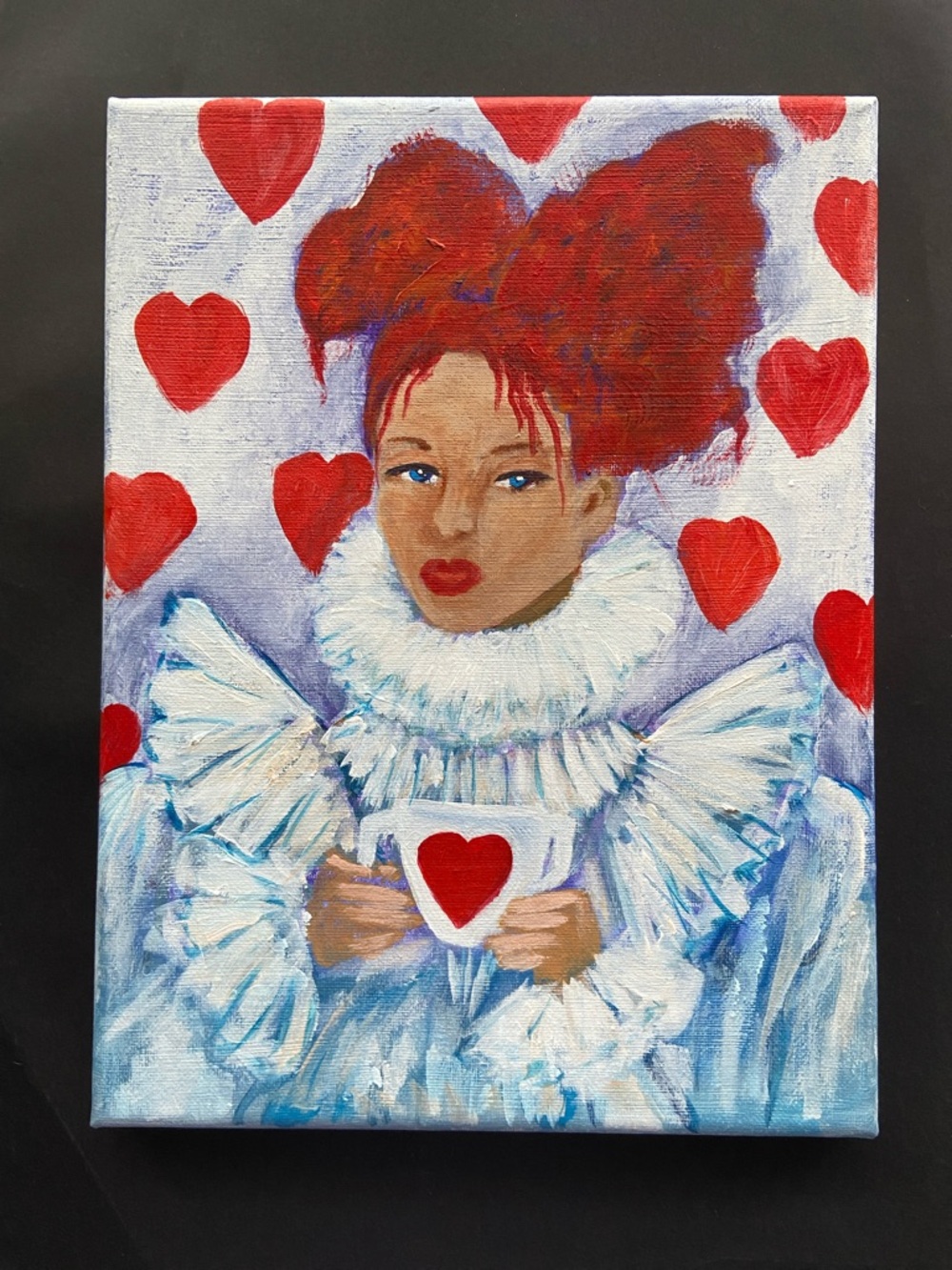 Queen of Hearts Portrait Original Acrylic Painting on 9" x 12" Canvas - Picture 4 of 11